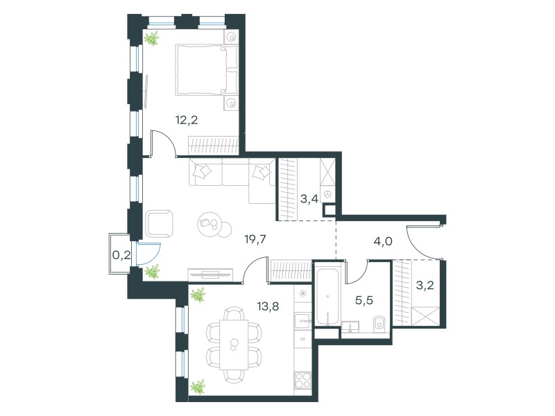 Планировка 62.0 м²