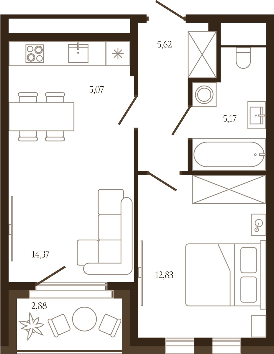 Планировка 44.5 м²