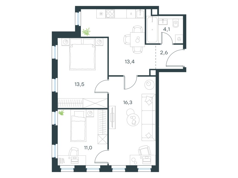 Планировка 60.9 м²