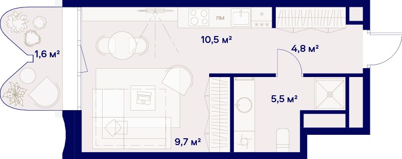 Планировка: 1-комнатная, 32.1 м²
