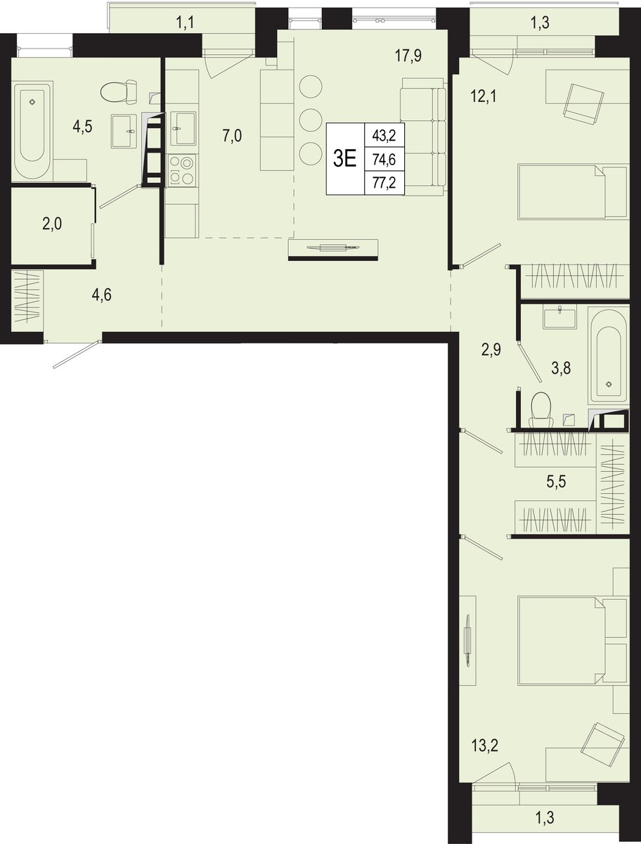 Планировка 74.6 м²