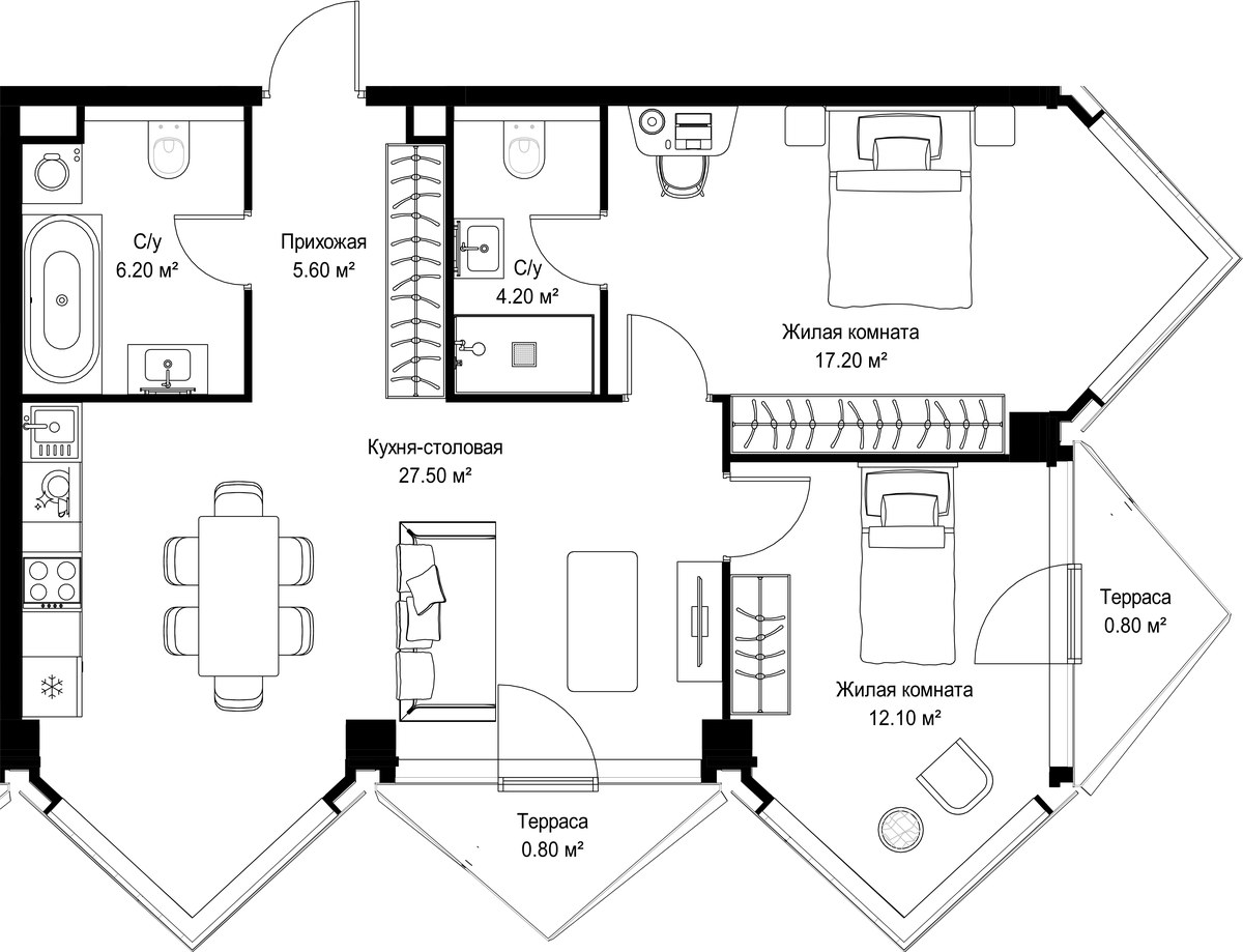 Планировка 74.4 м²