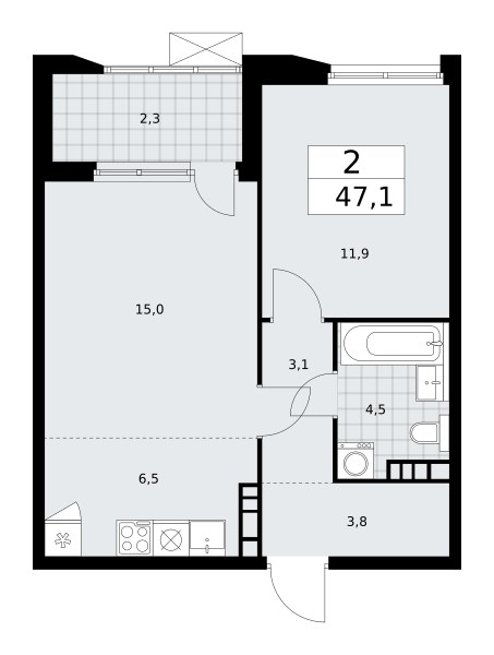 Планировка 47.1 м²