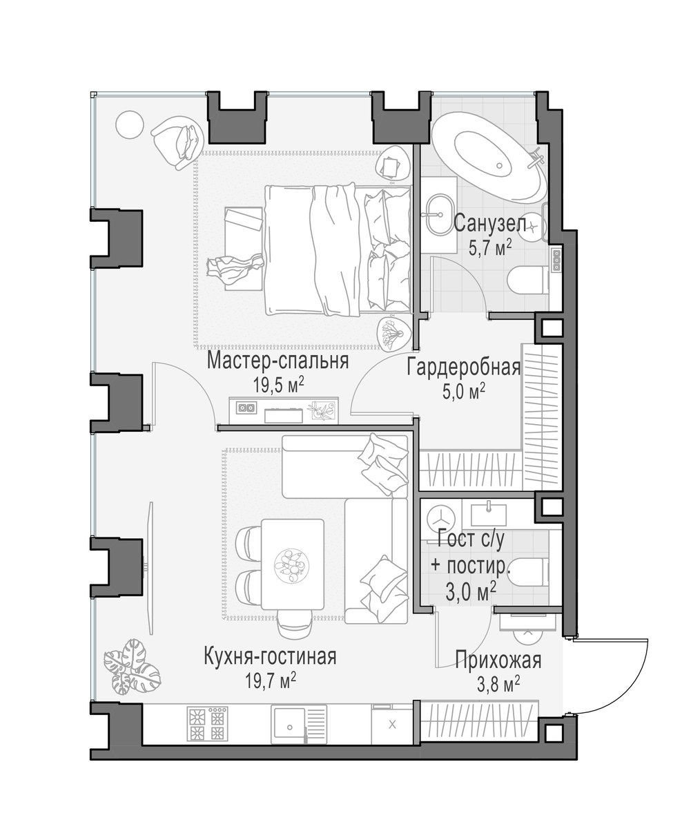 Планировка 56.5 м²