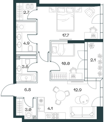 Планировка 67.9 м²