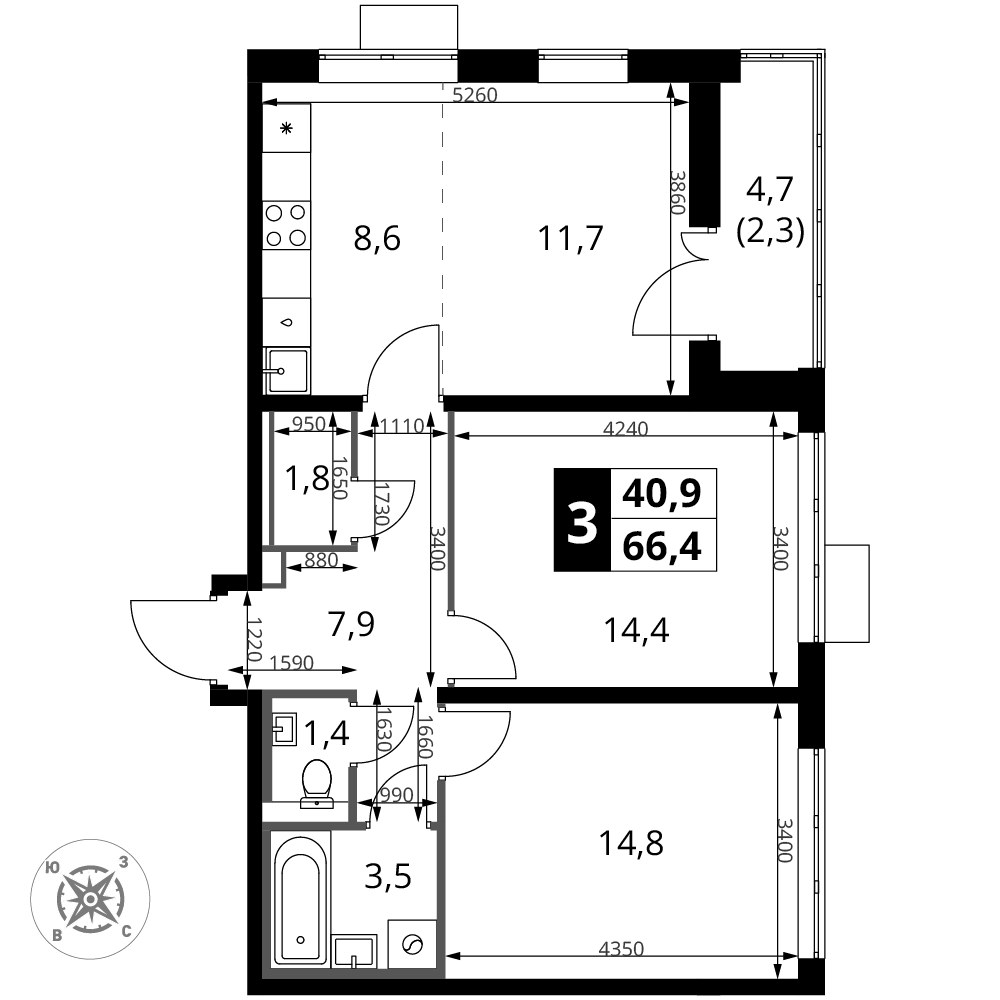 Планировка 66.4 м²