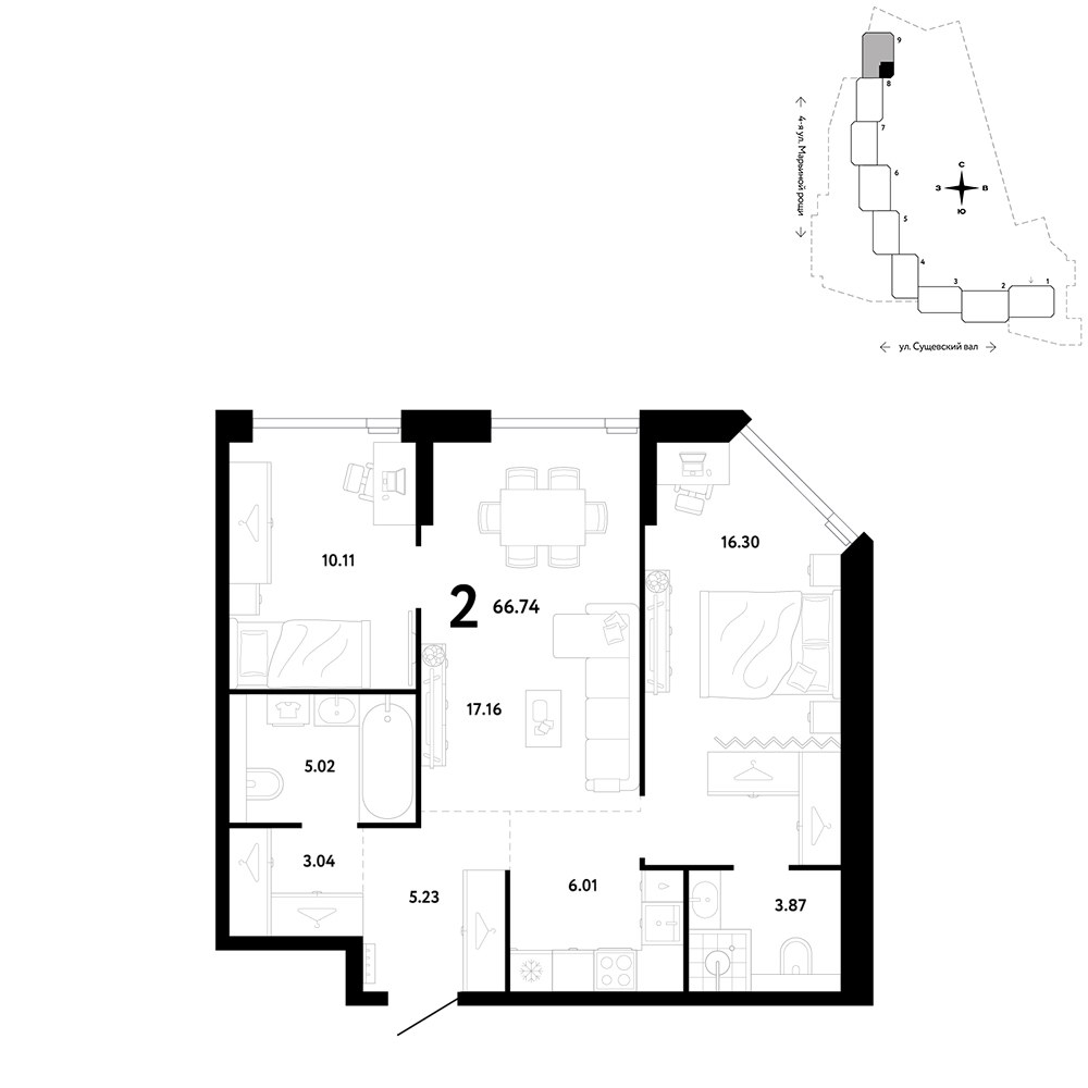 Планировка 66.74 м²
