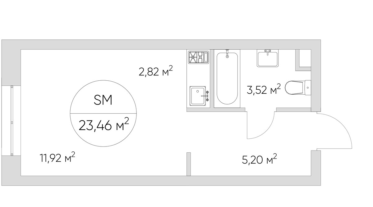 Планировка: 1-комнатная, 23.6 м²