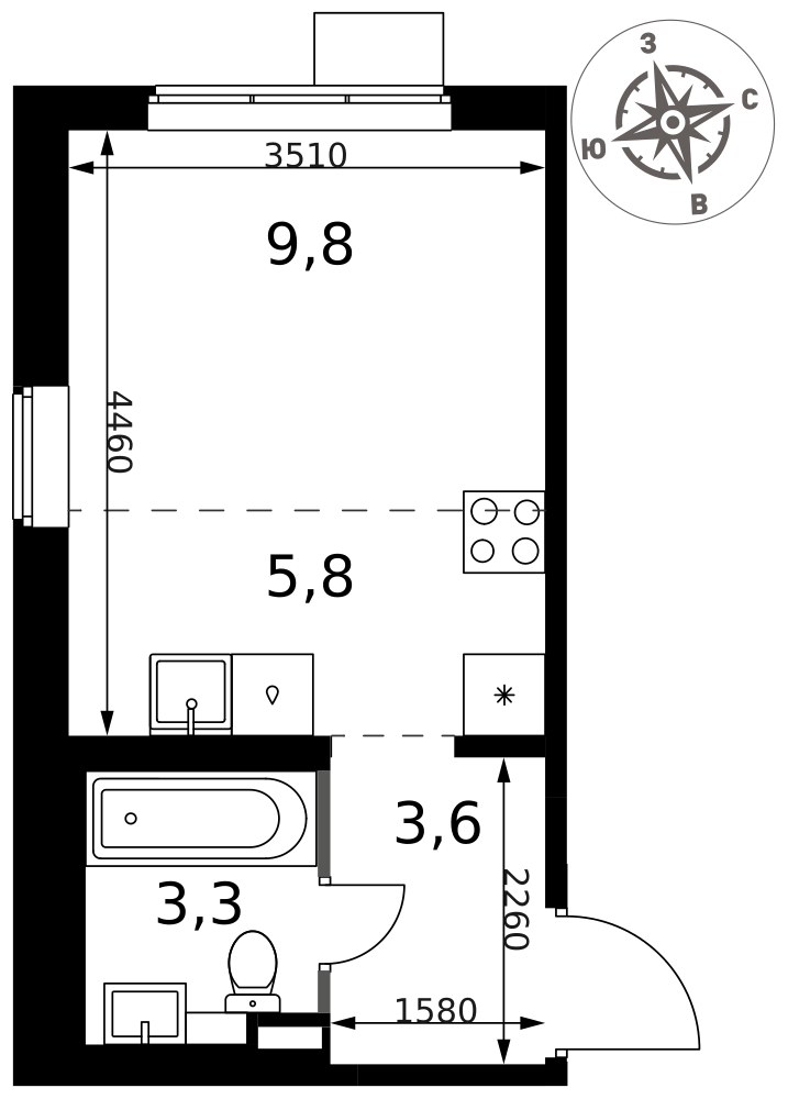 Планировка 22.5 м²