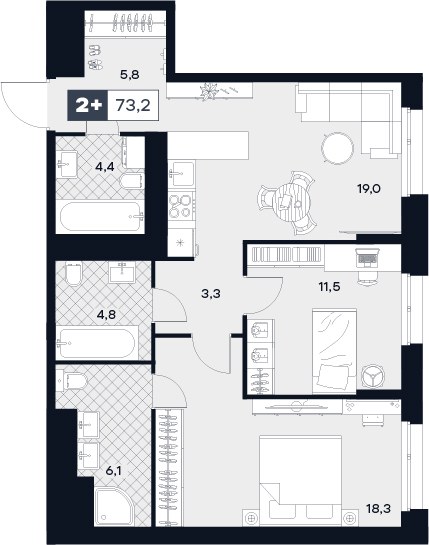 Планировка 73.2 м²