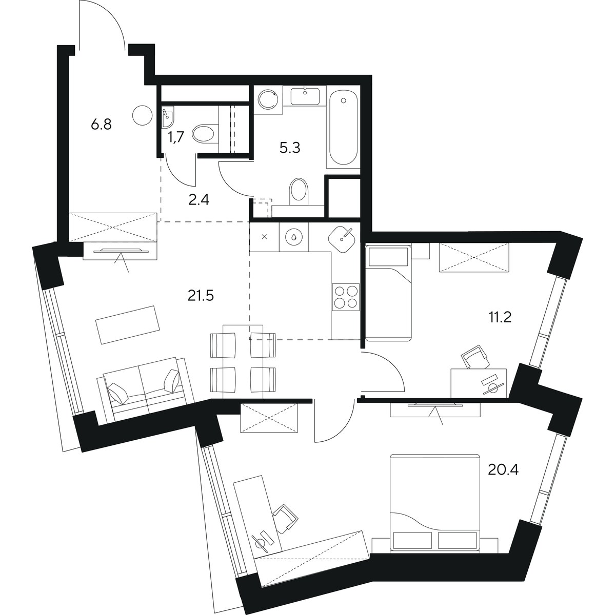 Планировка 69.3 м²
