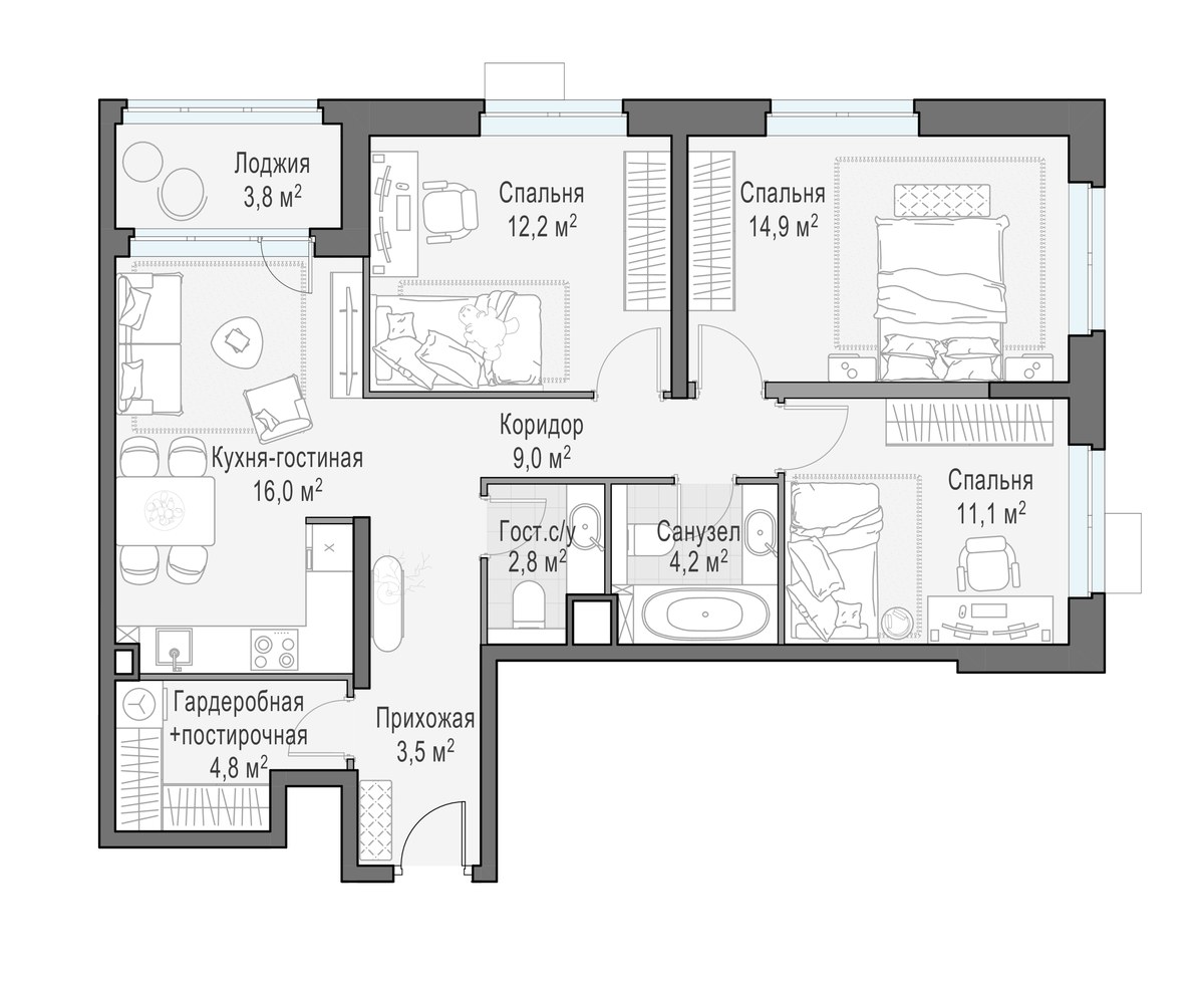 Планировка 78.6 м²