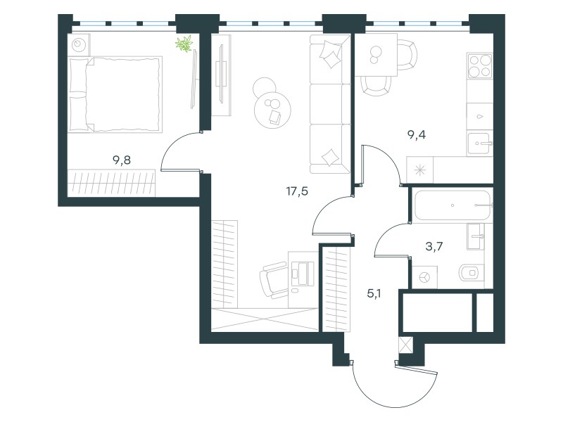 Планировка 45.5 м²