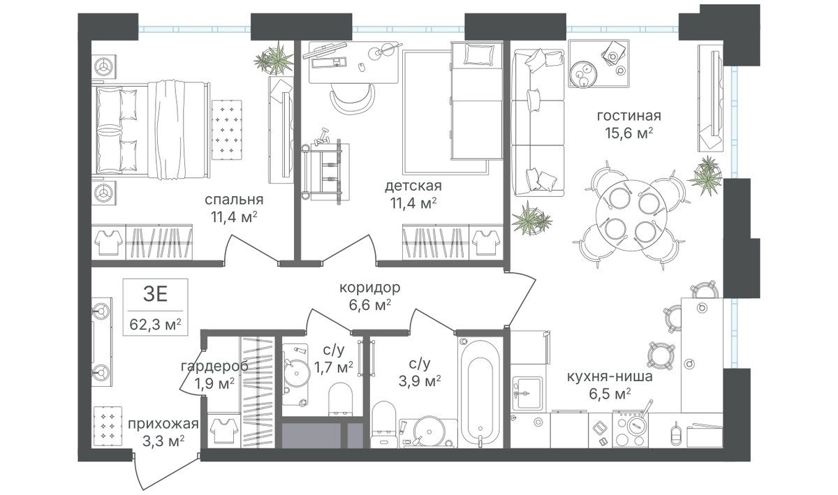 Планировка 62.8 м²
