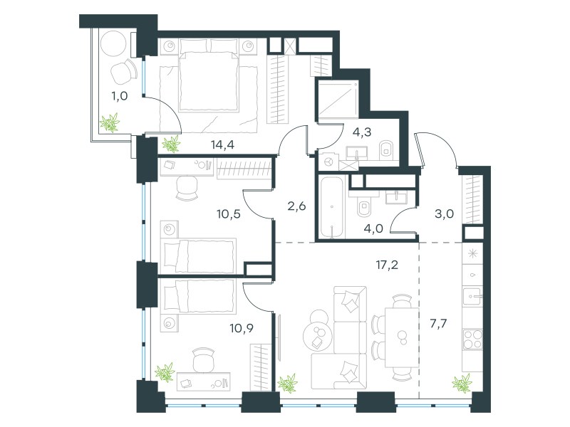 Планировка 75.6 м²
