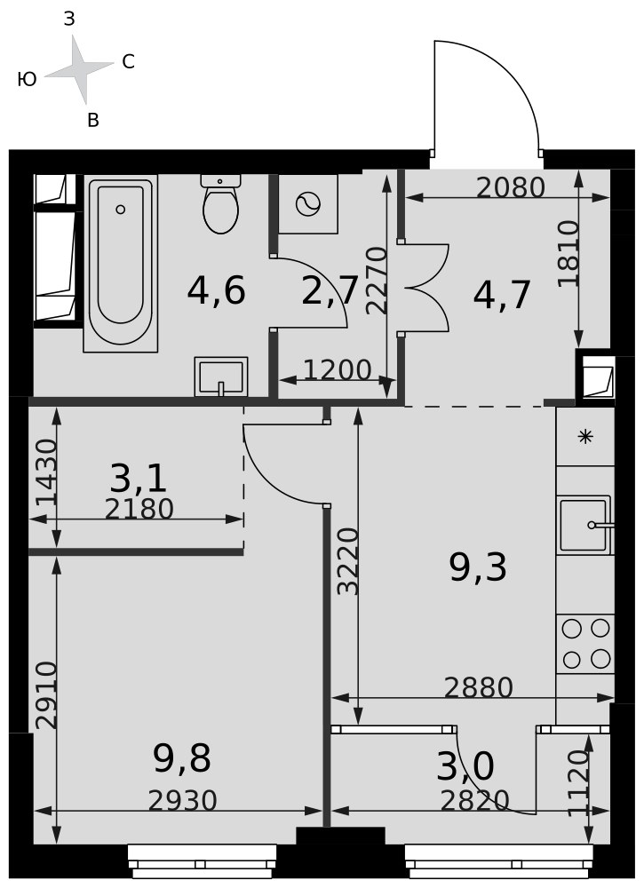 Планировка 37.2 м²