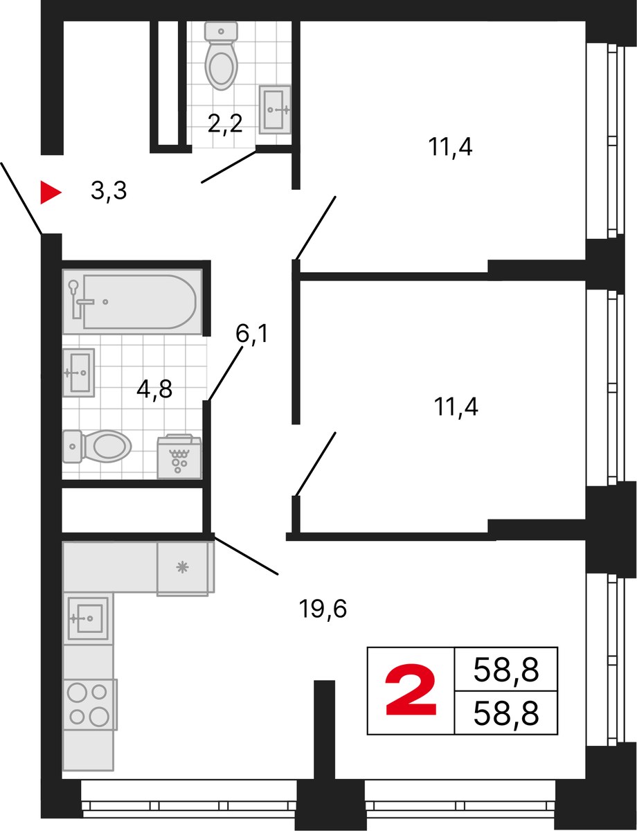 Планировка 58.8 м²