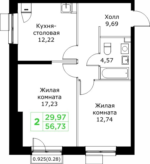Планировка 56.4 м²