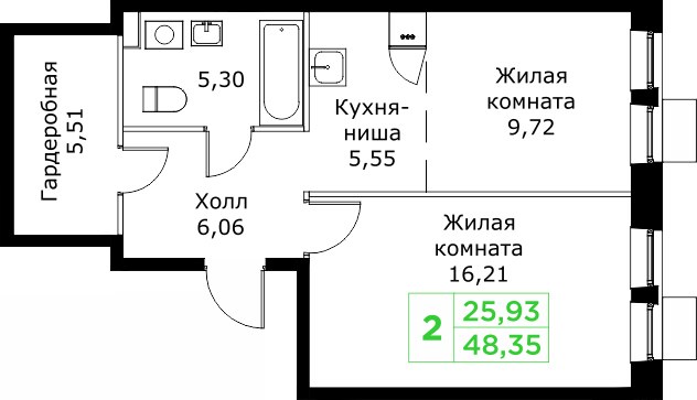 Планировка 48.4 м²