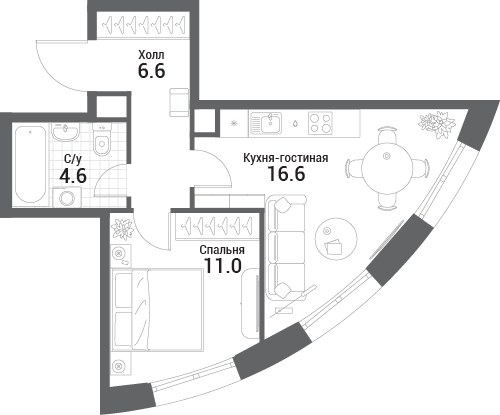 Планировка 38.8 м²