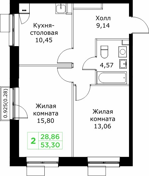 Планировка 53.1 м²