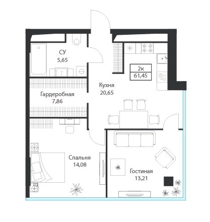 Планировка 61.45 м²