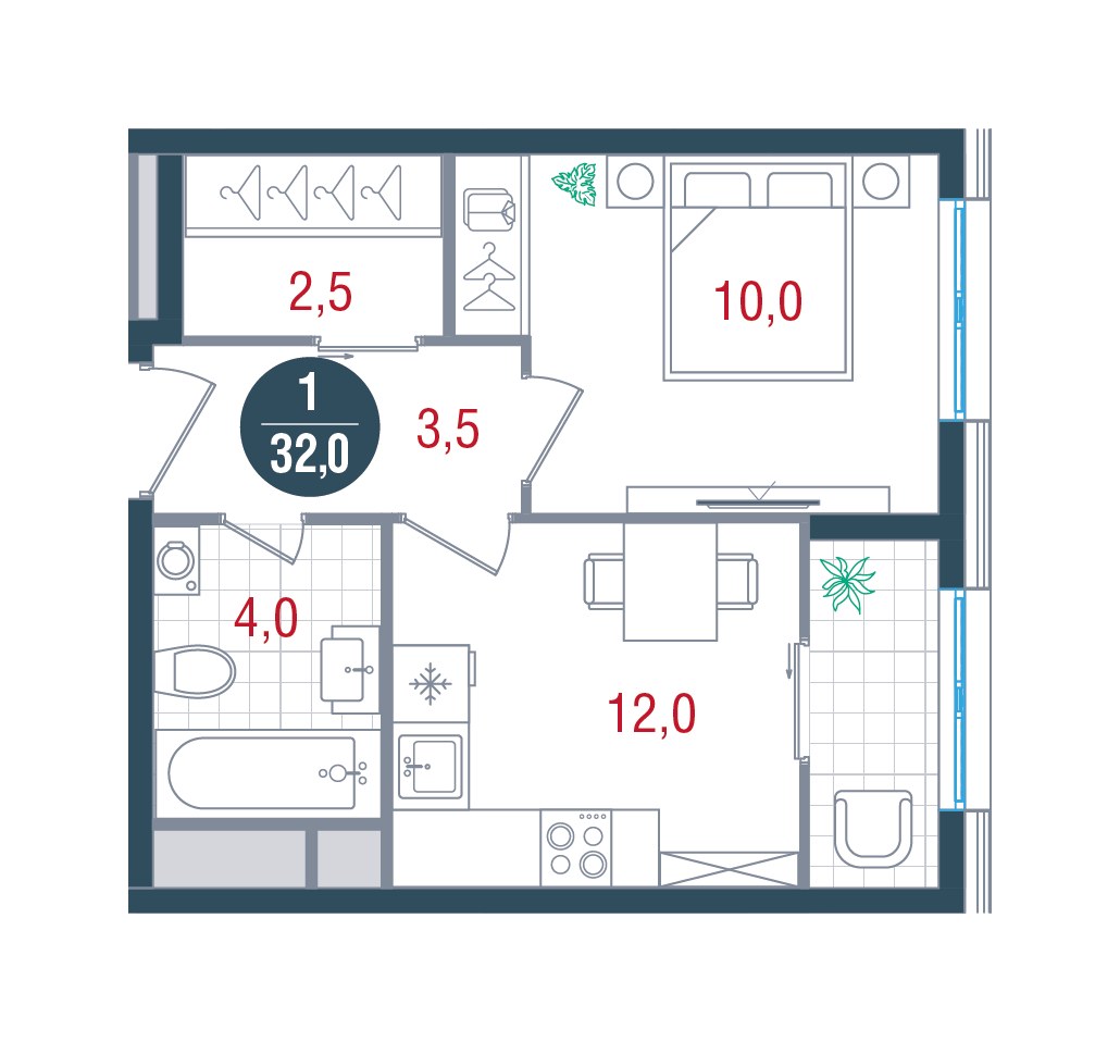 Планировка 32.0 м²
