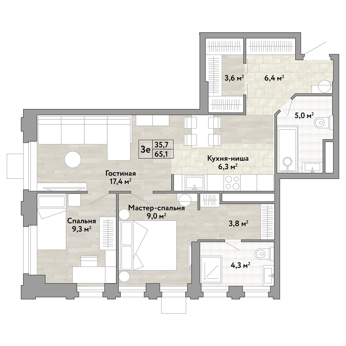 Планировка 65.1 м²