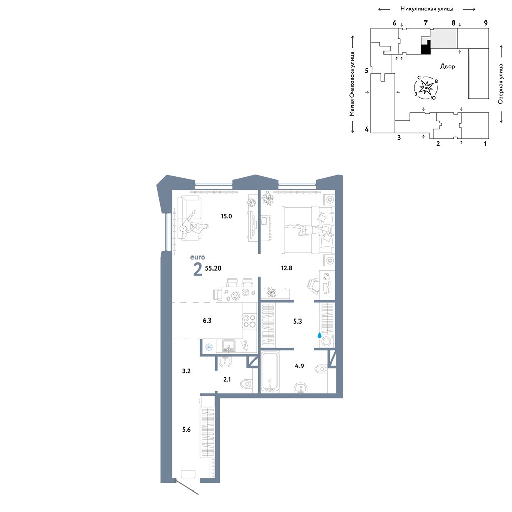 Планировка 55.2 м²
