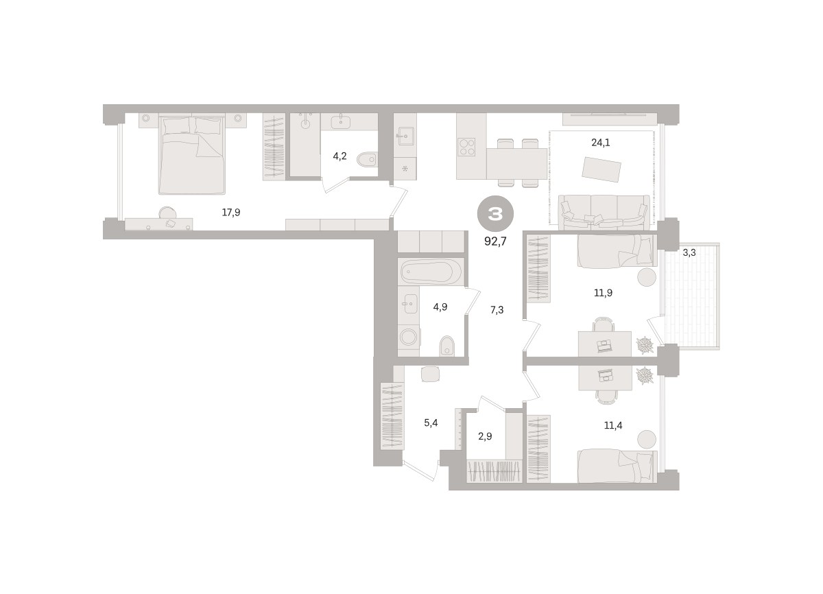 Планировка 92.7 м²