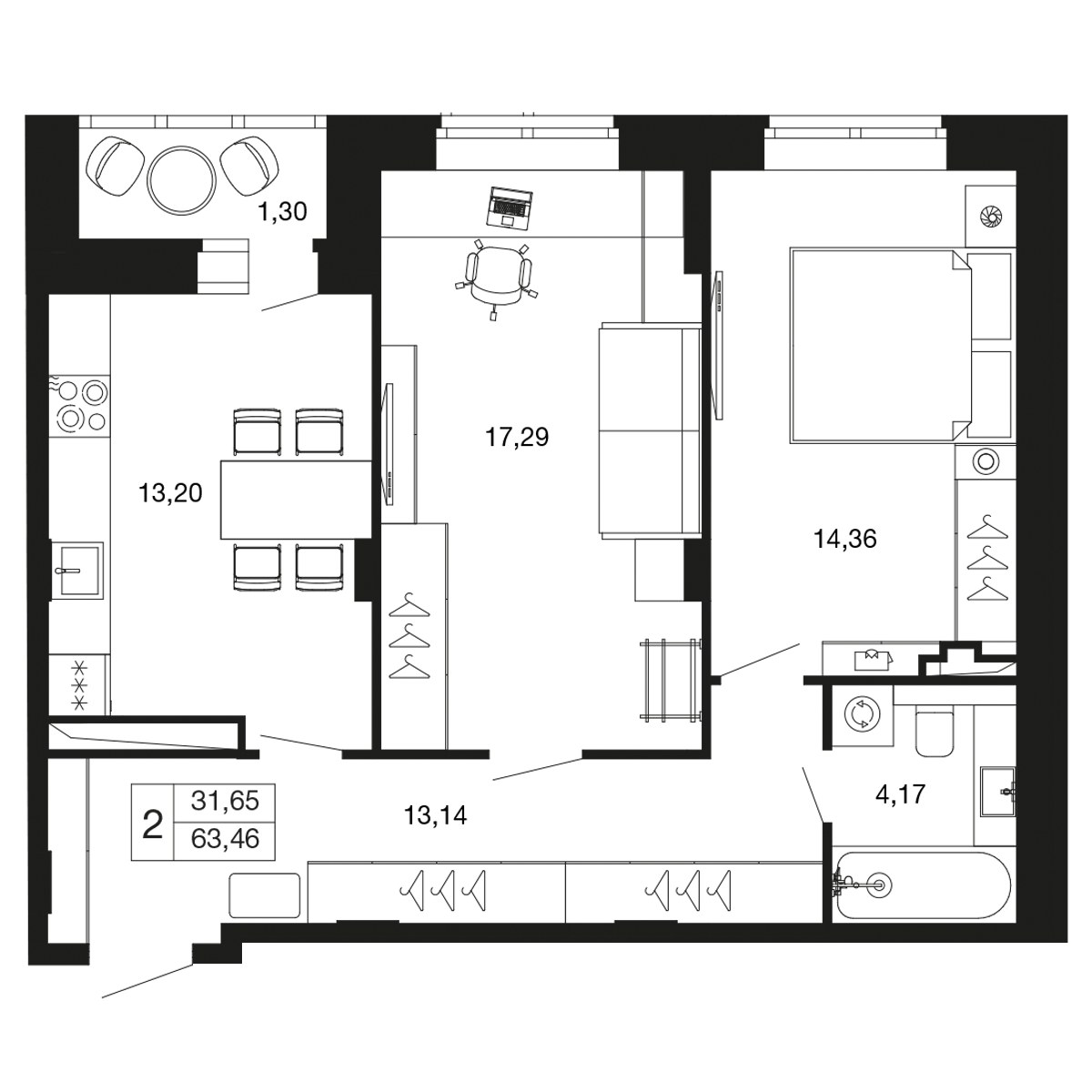 Планировка 62.2 м²