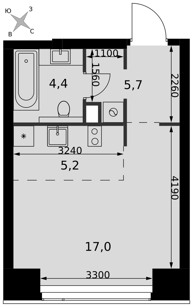 Планировка: Студия, 32.3 м²