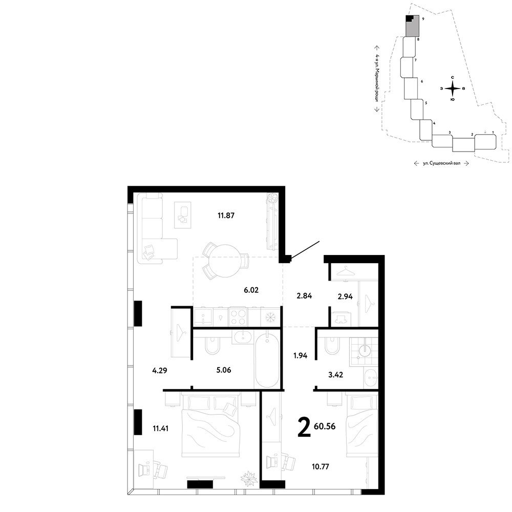 Планировка 60.56 м²