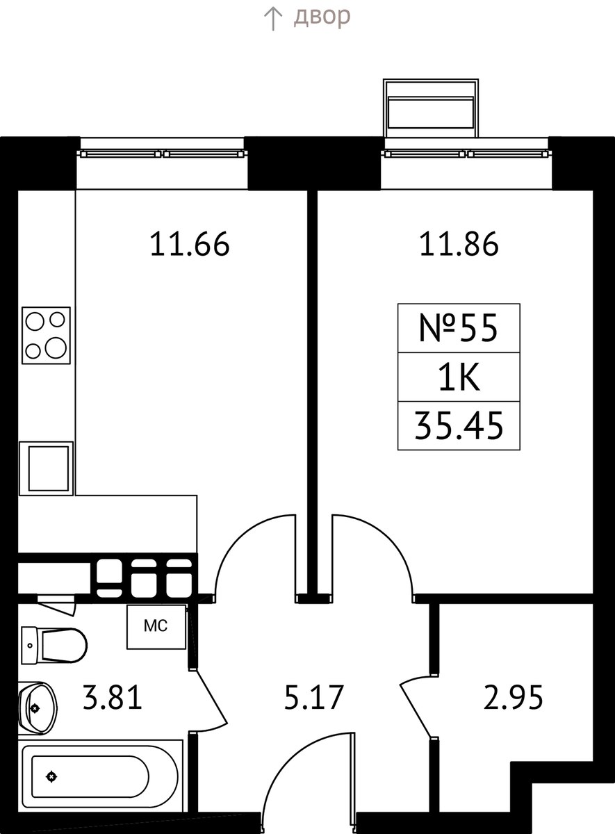 Планировка 35.45 м²