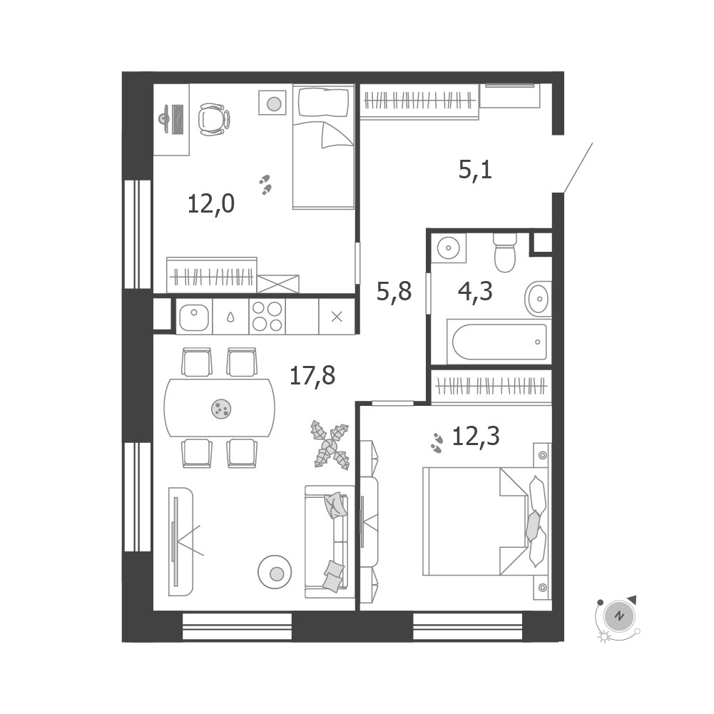 Планировка 57.3 м²
