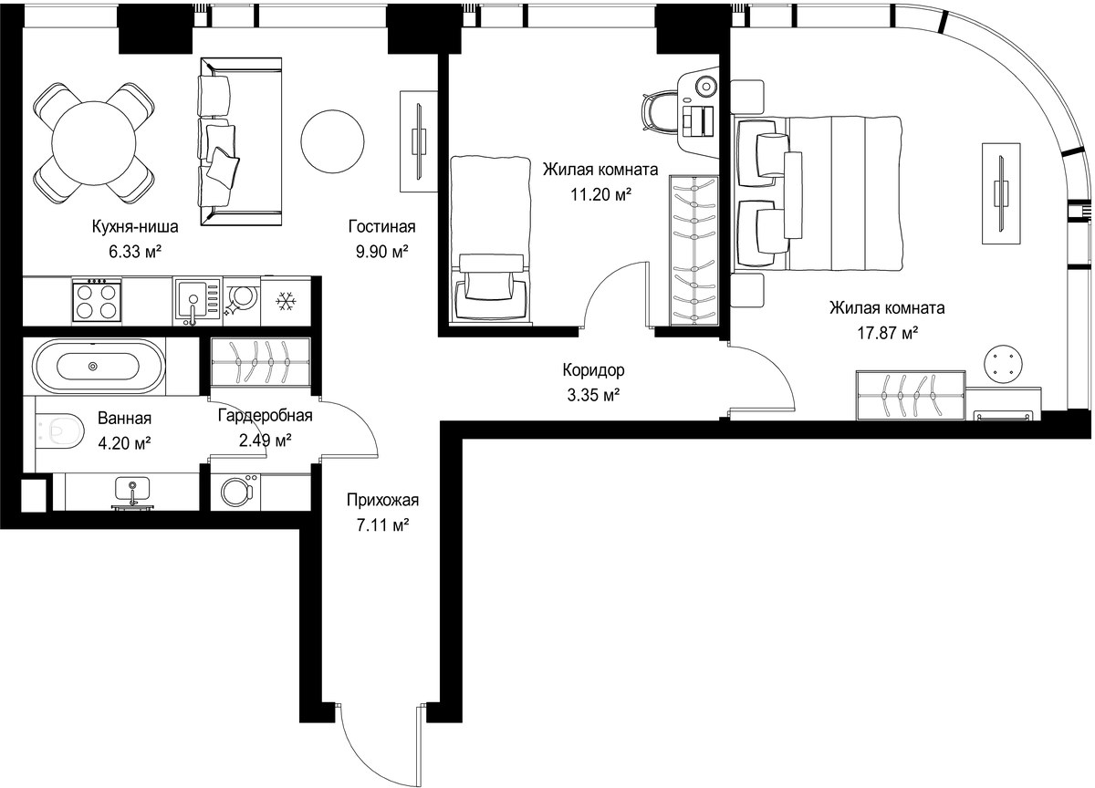 Планировка 62.45 м²