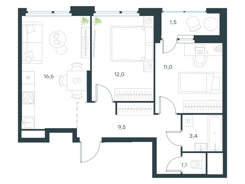 Планировка 55.1 м²