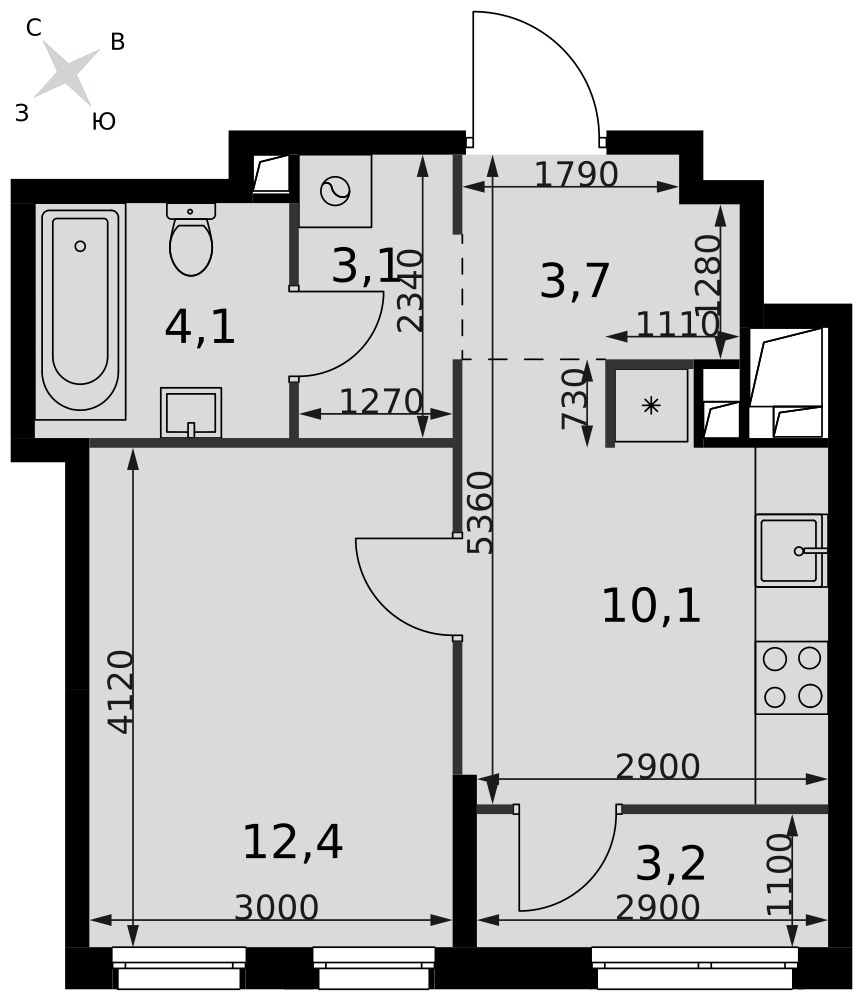 Планировка 36.6 м²