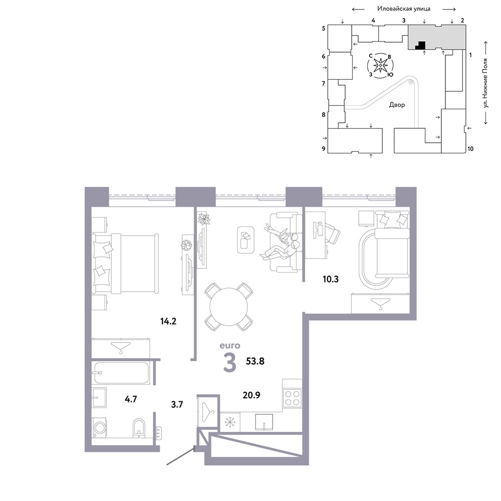 Планировка 53.8 м²