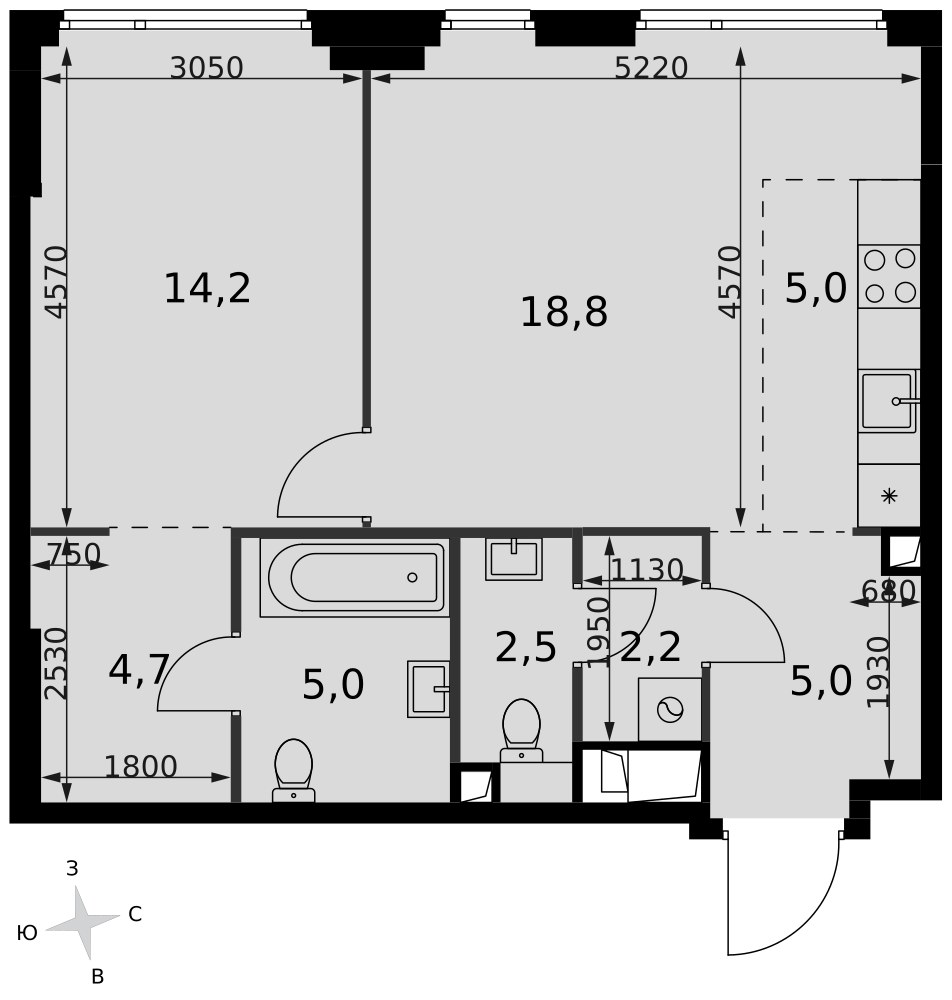 Планировка 57.4 м²