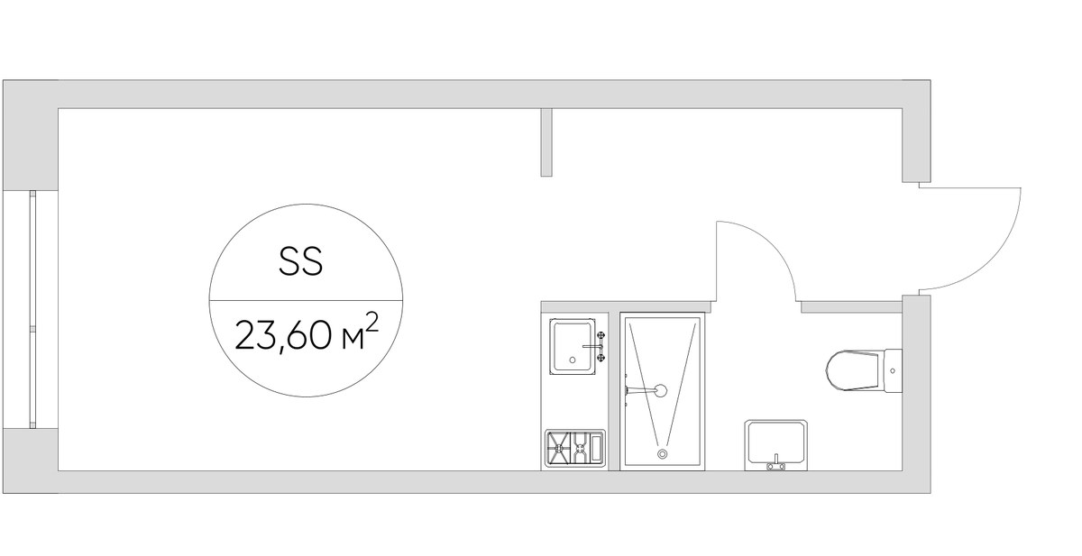 Планировка: 1-комнатная, 23.6 м²