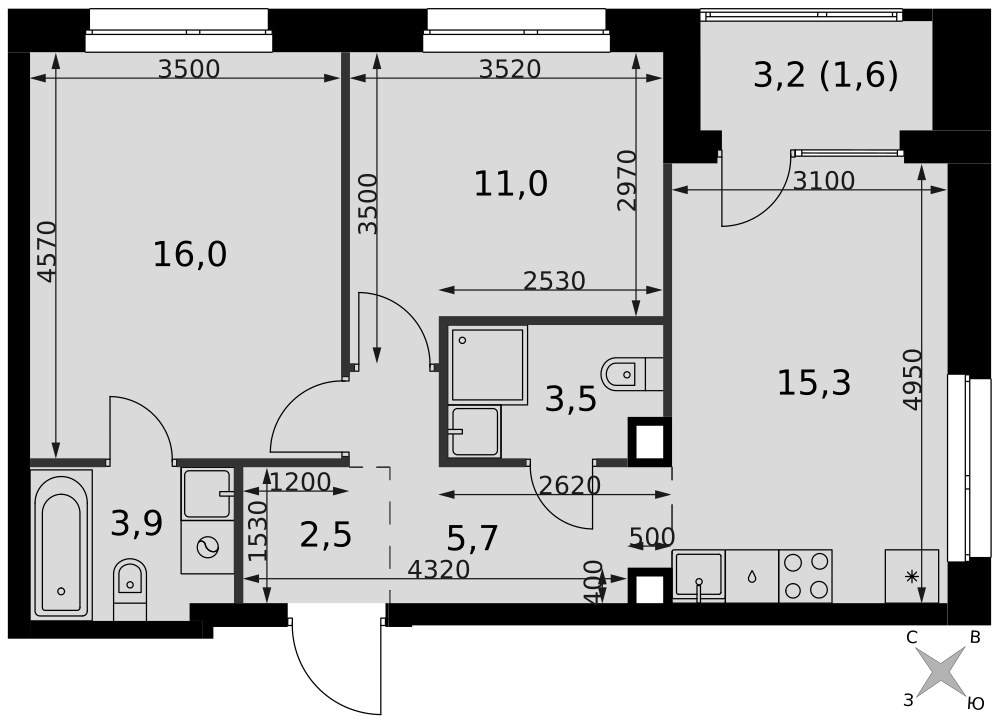 Планировка 59.5 м²