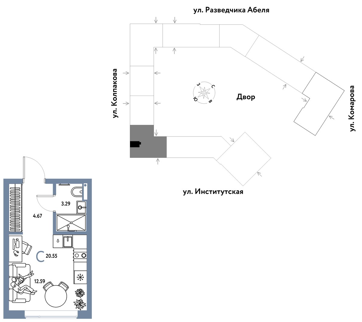 Планировка 20.55 м²