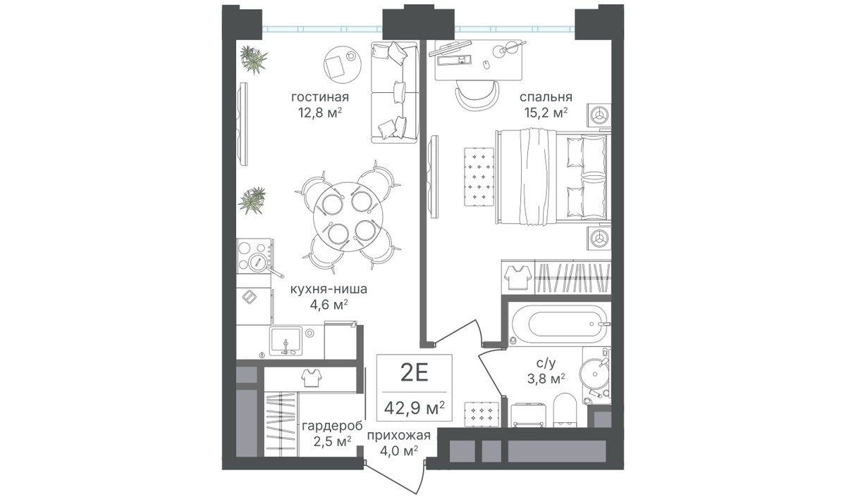 Планировка 42.9 м²