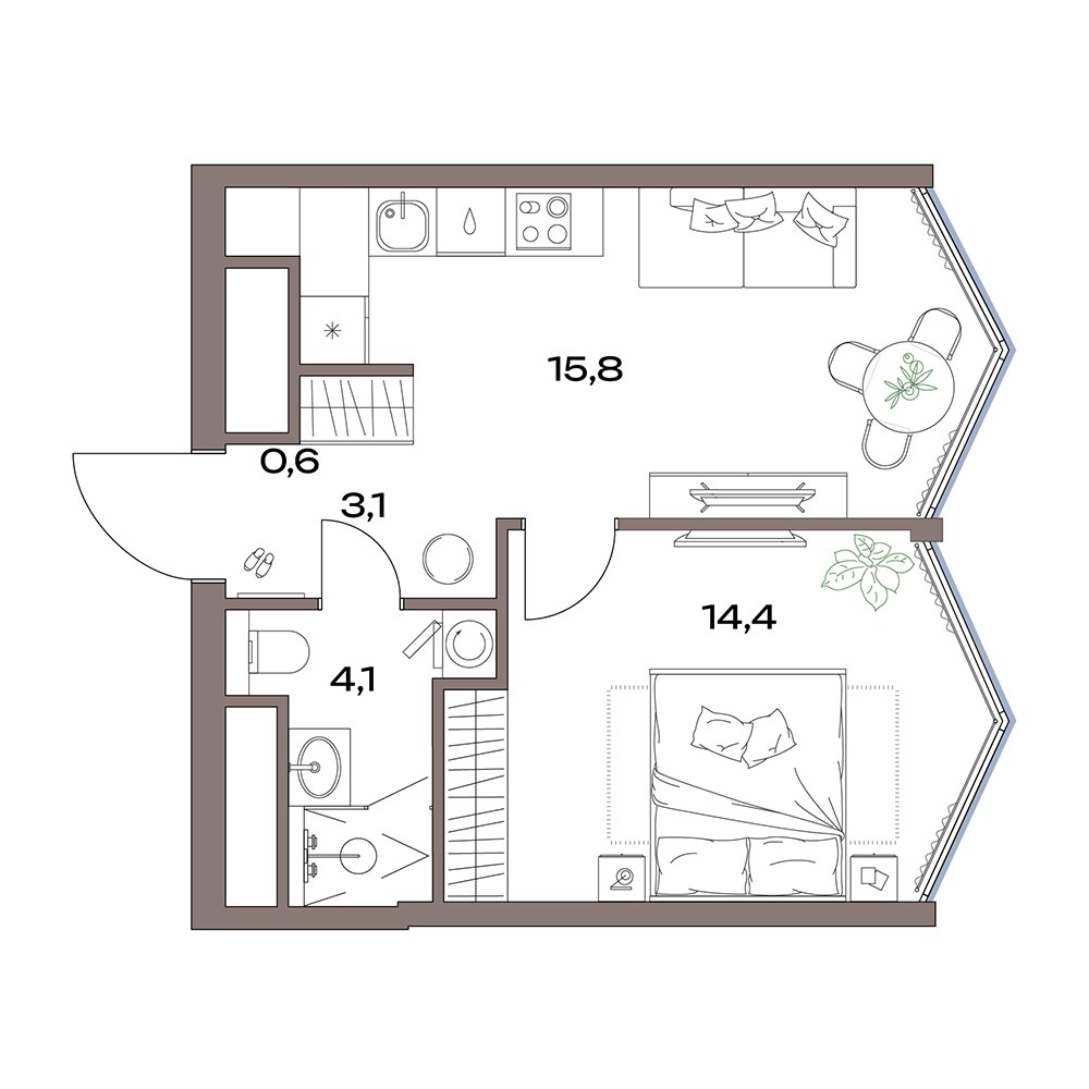 Планировка 38.0 м²