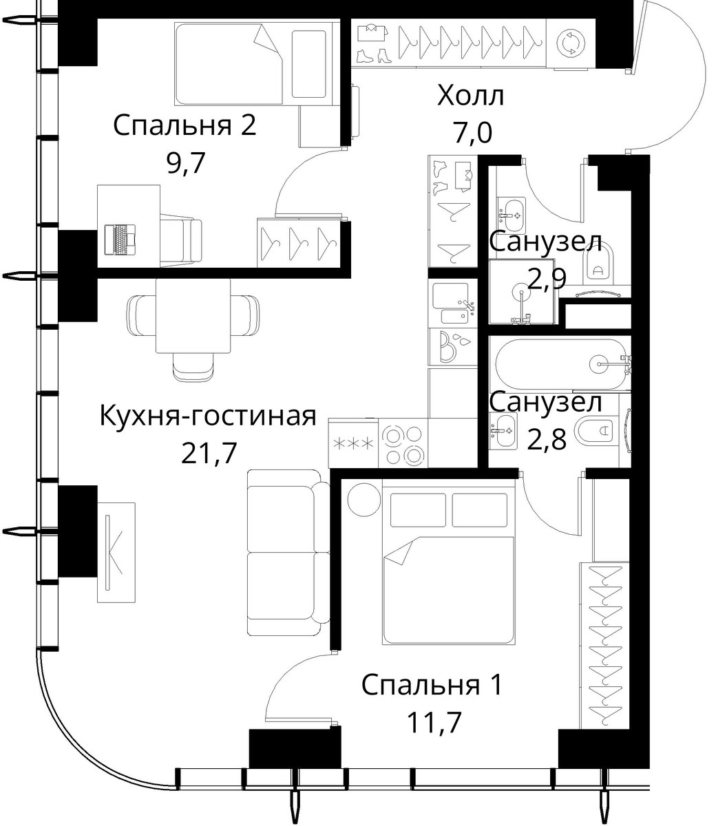 Планировка 55.8 м²