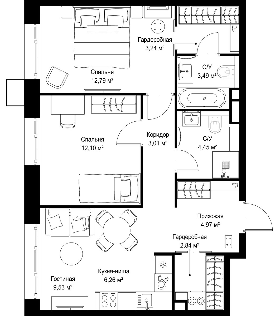 Планировка 62.68 м²
