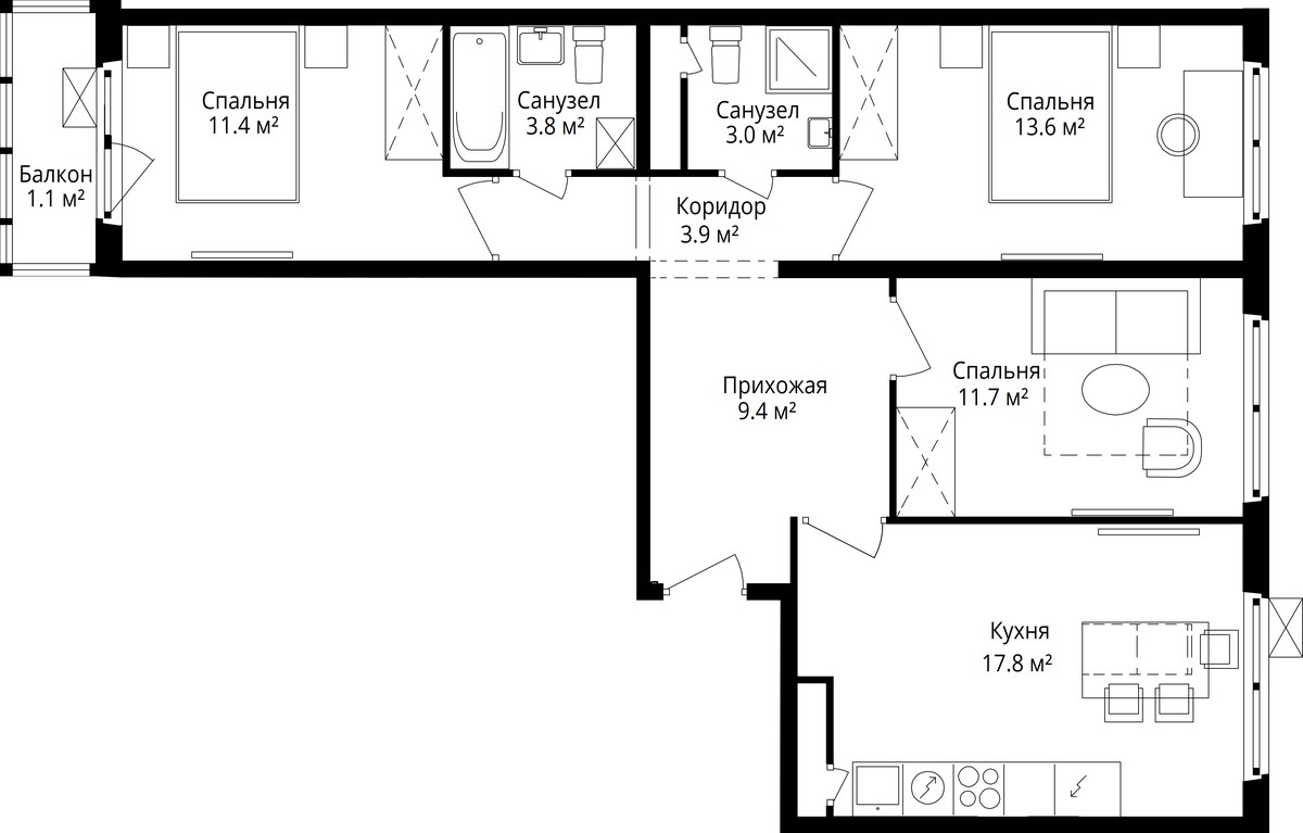 Планировка 75.7 м²