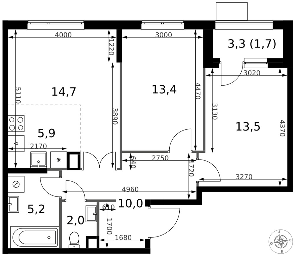Планировка 66.4 м²