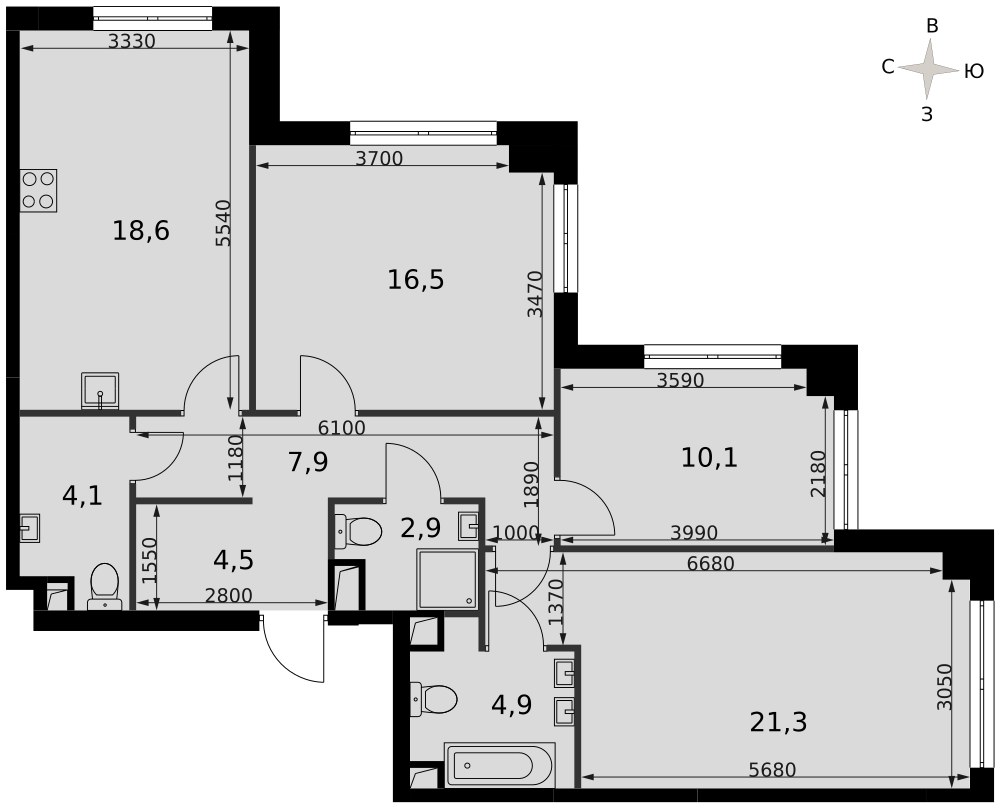 Планировка 90.8 м²